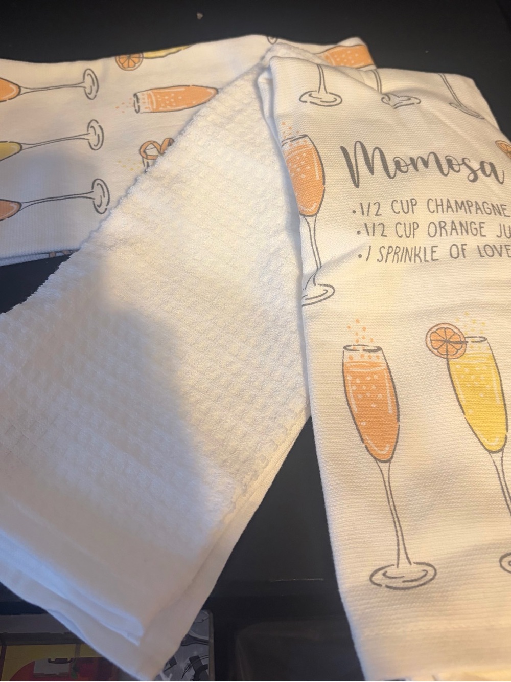 Mimosa Print Kitchen Towel Set - White with Orange & Yellow Accents